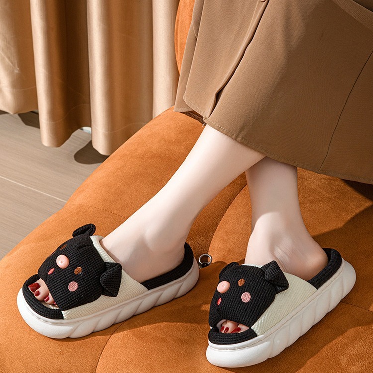 Piggy Cute Couple Open Toe Linen Cotton Linen Slippers - Image 9