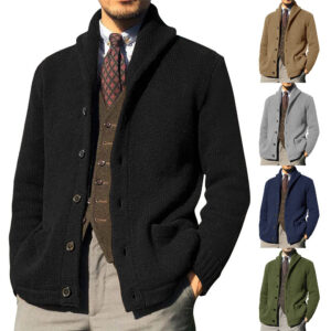 New Sweater Men's Euro American Solid Long Sleeve Knitted Cardigan