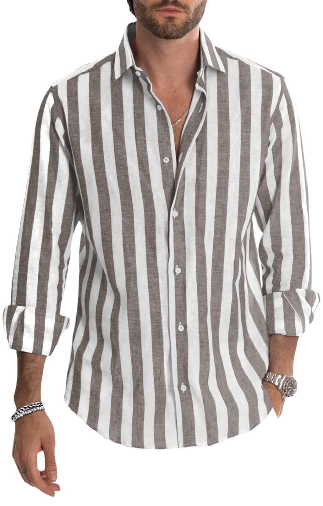 Polo Collar Stripes Shirt Loose - Image 9