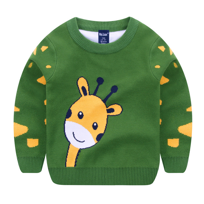 Kids Cartoon Print Sweater — Warm Knit Pullover for Winter