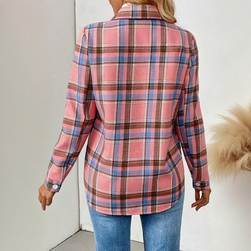 Women's Checkered Fleece Lined Shacket, Plaid Button Down Shirt Jacket With Chest Pockets, Fall Winter Outerwear Coat - Image 10