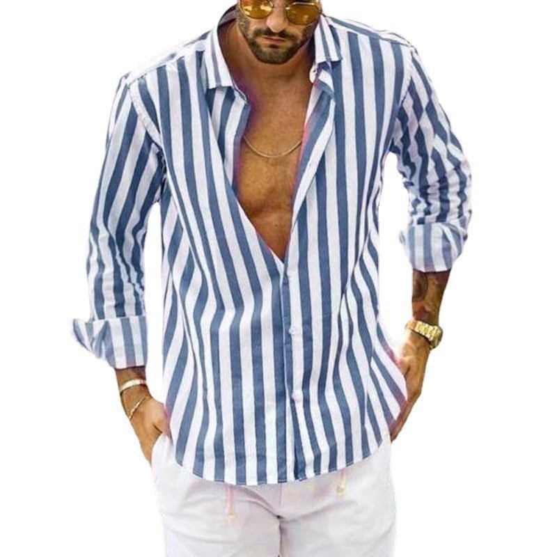Polo Collar Stripes Shirt Loose - Image 10