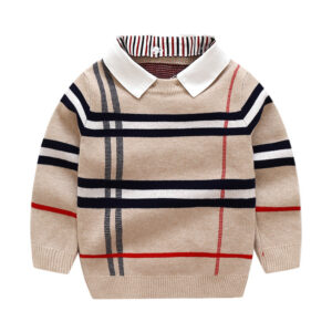 Boys’ Knit Plaid Jacquard Sweater — Cozy Winter Pullover
