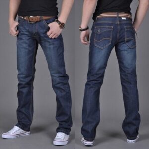 Men’s Straight-Leg Denim Jeans – Classic Casual Long Pants