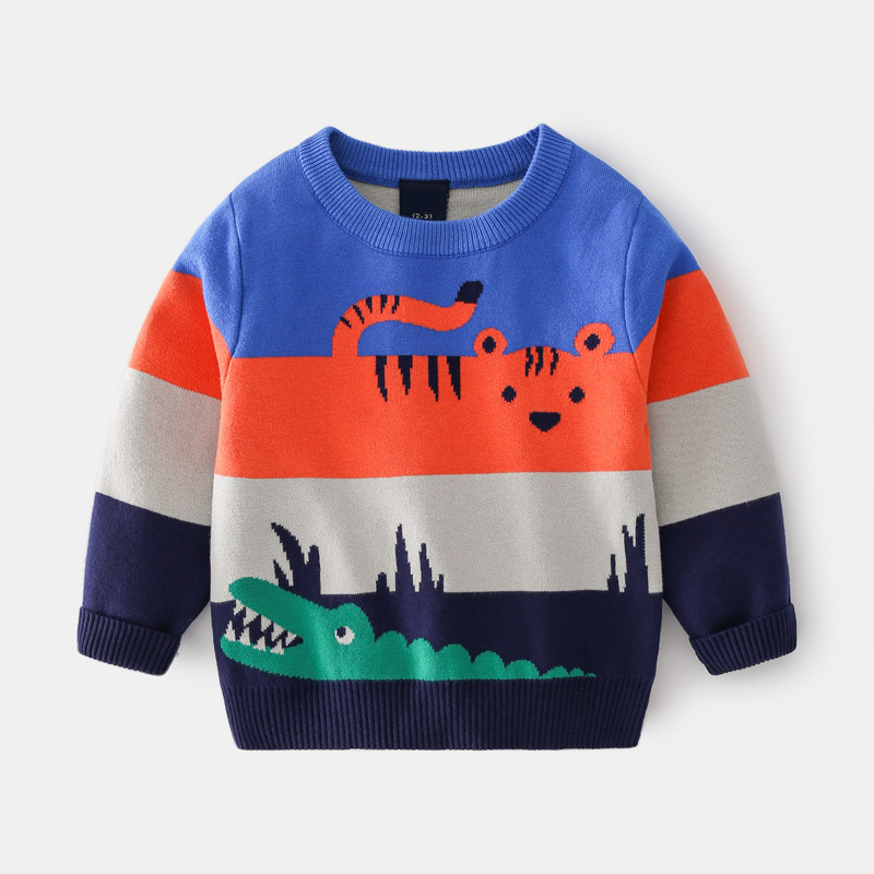Boys’ Double-Layer Jacquard Sweater — Warm Cartoon Knit Winter Top