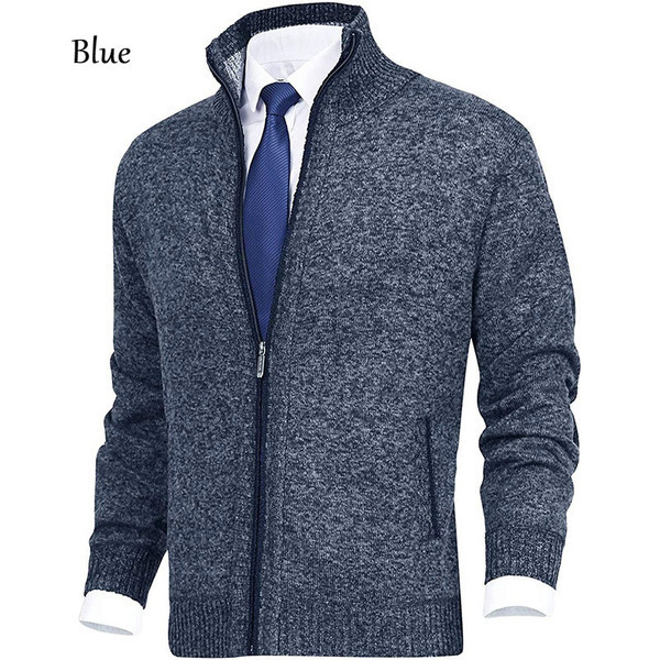 Men's Solid Color Stand Collar Cardigan Sweaters Coat - Image 6