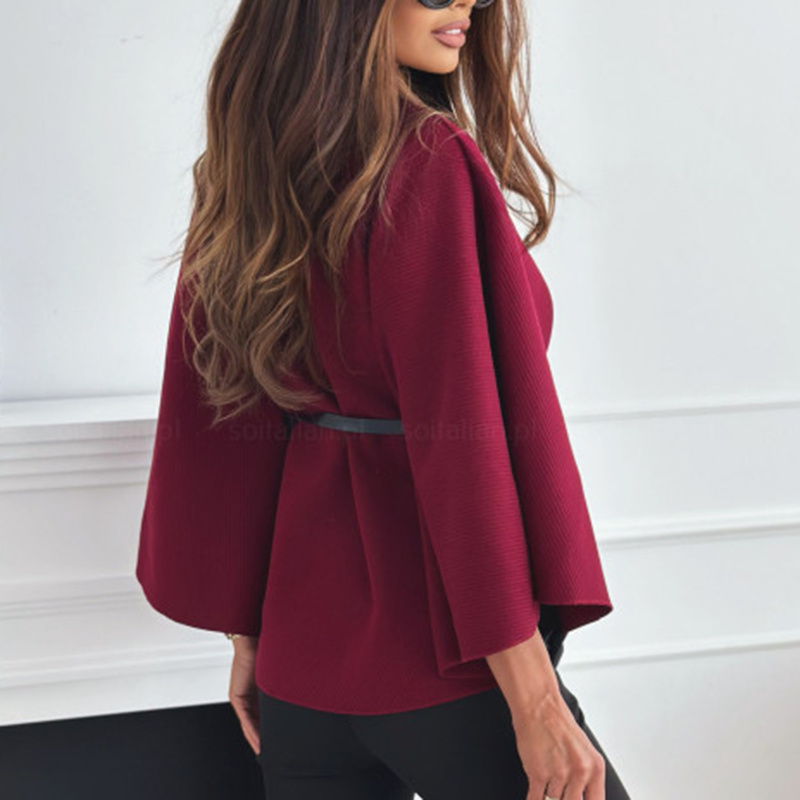 Women's Batwing Sleeve Cape Coat - Trendy Belted Stand Collar Cloak For Casual Outfits - Image 10
