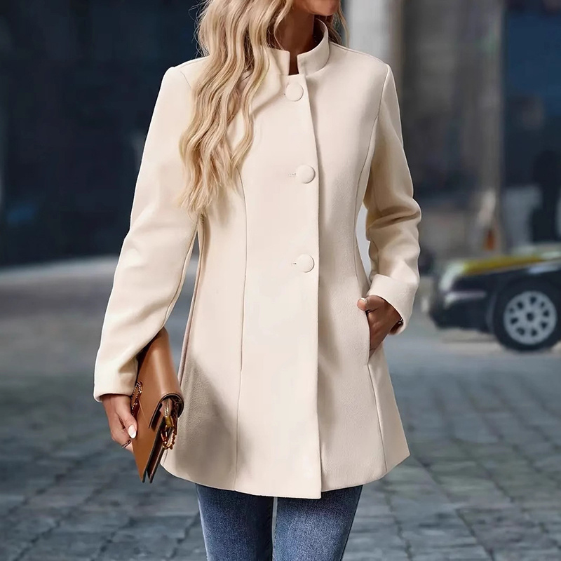 Womens Elegant Single Breasted Coat Long Sleeve Mid Winter Overcoat Work Office Coats - Image 2
