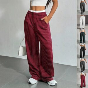 Stripe Printed Trousers Fashion High Waist Straight Leg Pants With Pocket Zipper Casual Suit Pants For Women