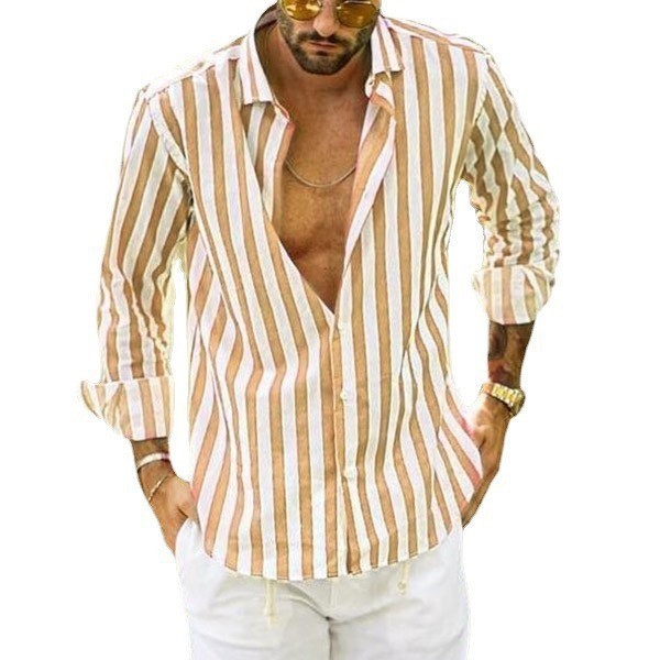 Polo Collar Stripes Shirt Loose - Image 8