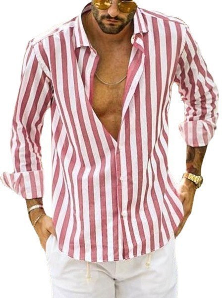 Polo Collar Stripes Shirt Loose - Image 5