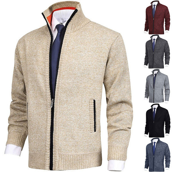 Men's Solid Color Stand Collar Cardigan Sweaters Coat - Image 4