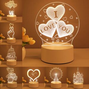 3D Acrylic LED Night Light Lamp – USB Neon Sign for Room Decor & Valentine’s Day Gifts