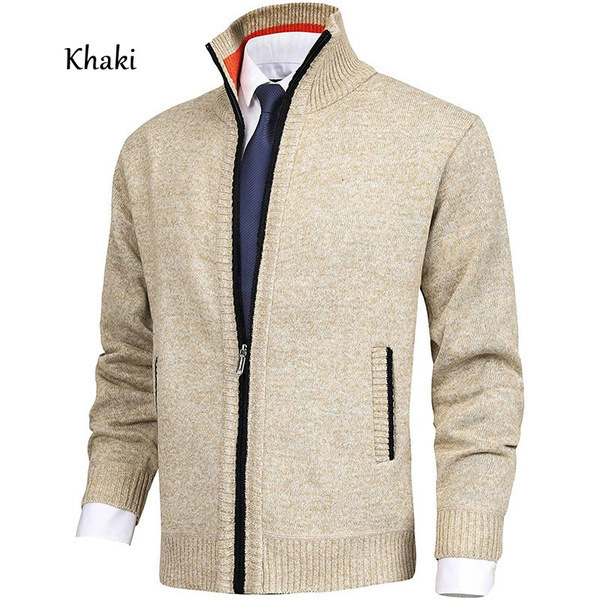 Men's Solid Color Stand Collar Cardigan Sweaters Coat - Image 7
