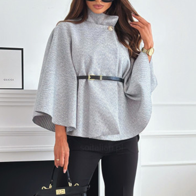 Women's Batwing Sleeve Cape Coat - Trendy Belted Stand Collar Cloak For Casual Outfits - Image 5