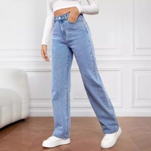 Washed Fashion Straight Jeans Women's Mid Waist